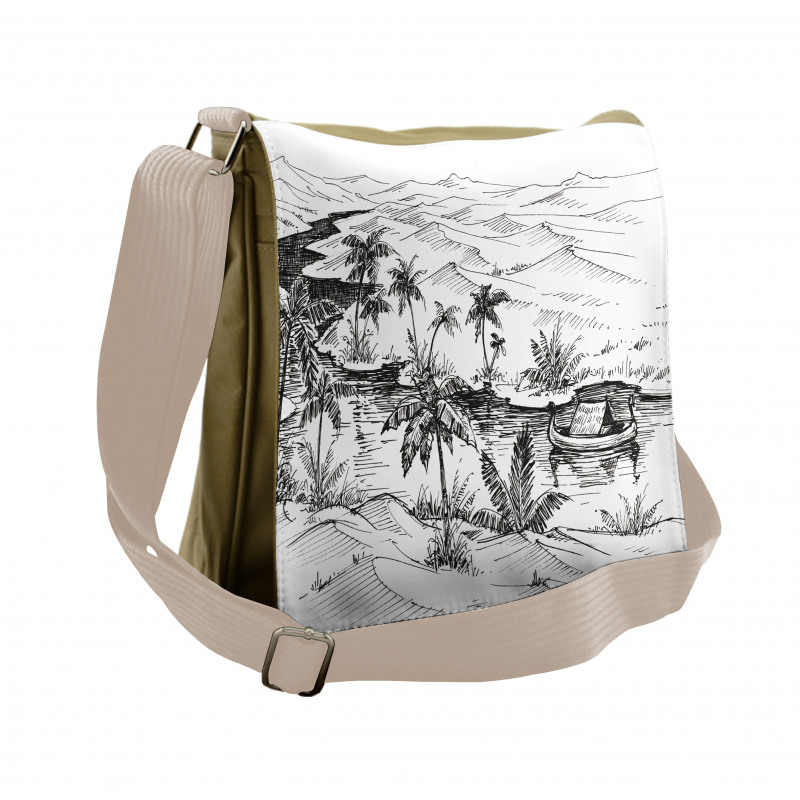 Pencil Drawn River Scenery Messenger Bag