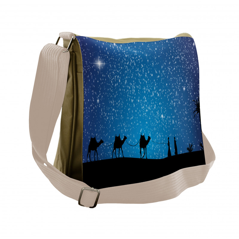 3 Camels Walking at Night Messenger Bag