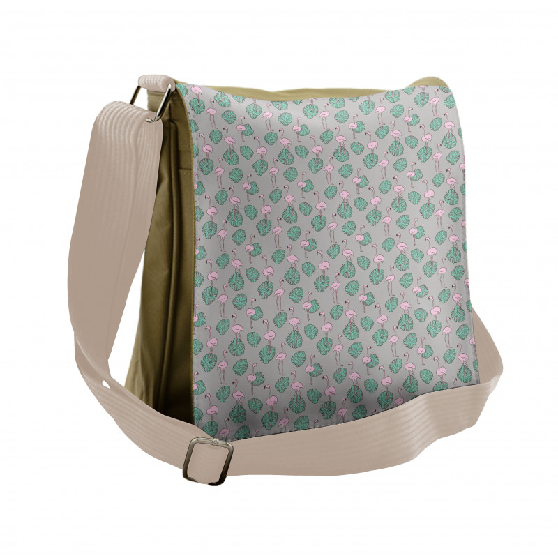 Flamingo and Leaves Messenger Bag