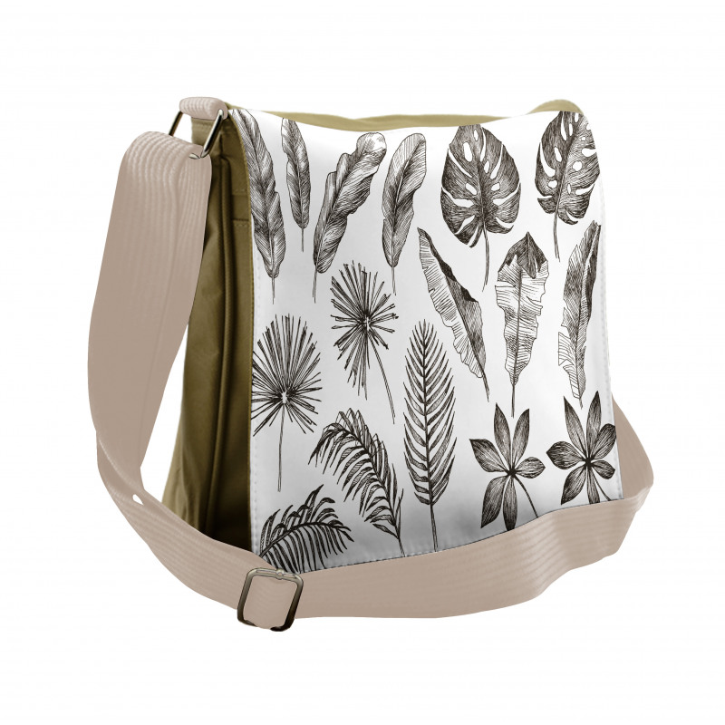 Monochrome Exotic Leaf Messenger Bag