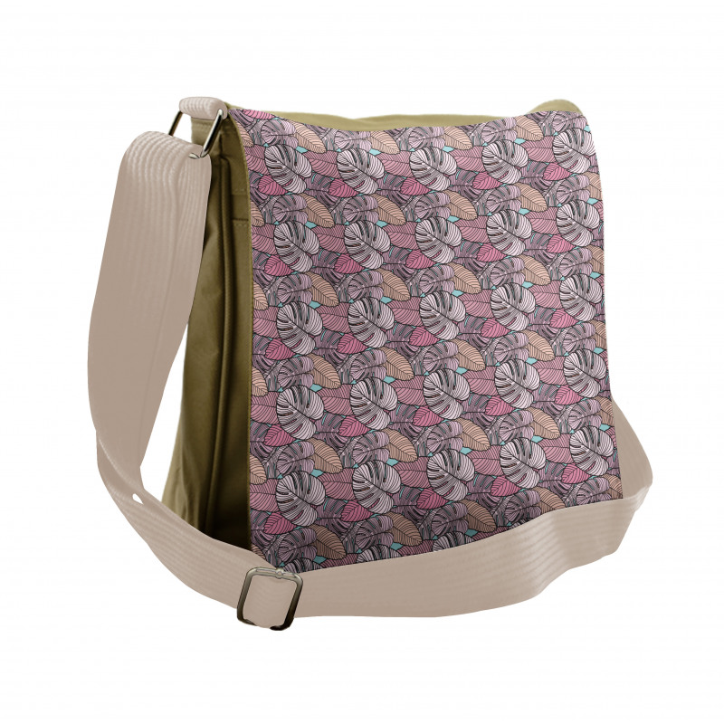 Pastel Tropical Leaves Messenger Bag