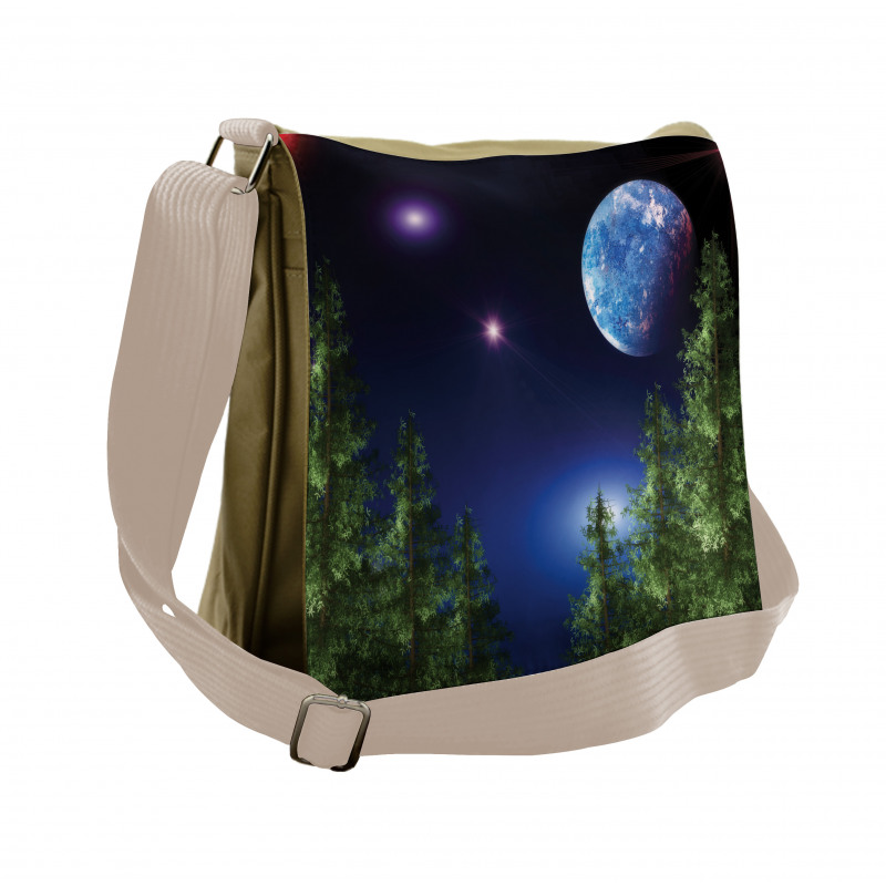 Cosmic Night Pine Trees Messenger Bag