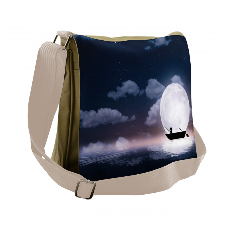 Fisherman in Boat Night Messenger Bag