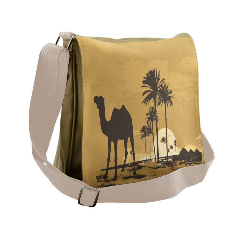 Camel and Palm Trees Sunset Messenger Bag