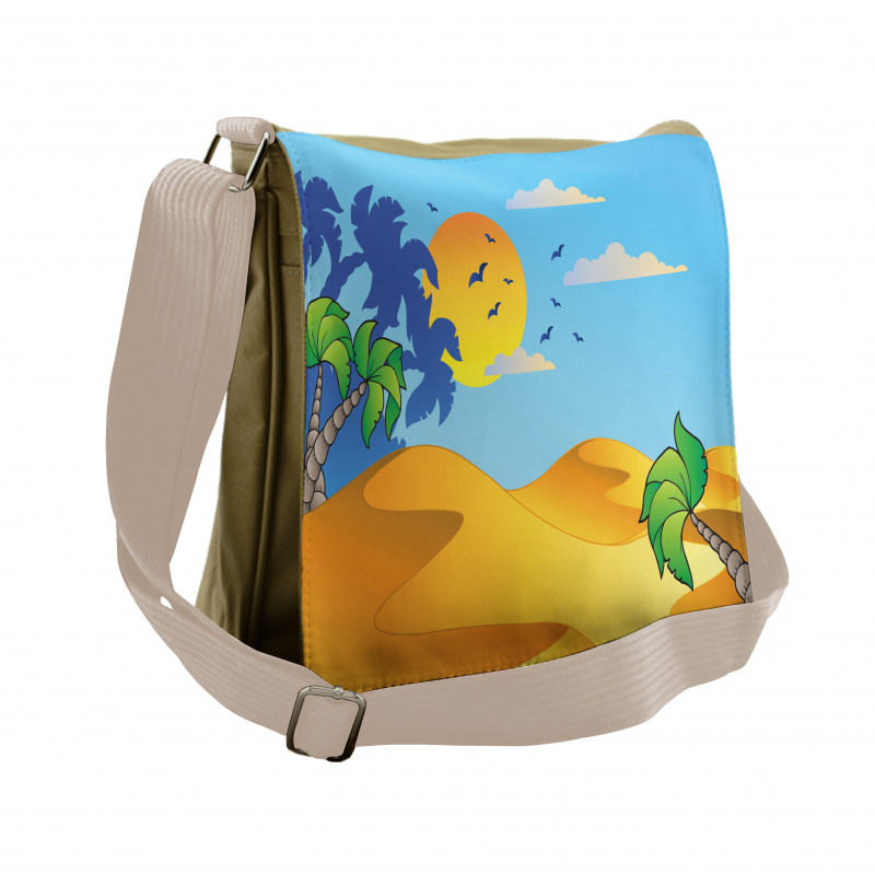 Cartoon Desert Landscape Palms Messenger Bag