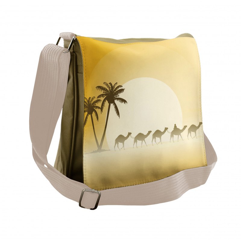 Camel Caravan and Palm Trees Messenger Bag