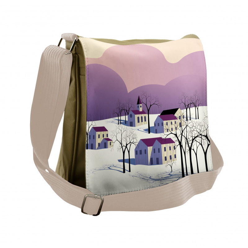 Graphical Village Scene Messenger Bag