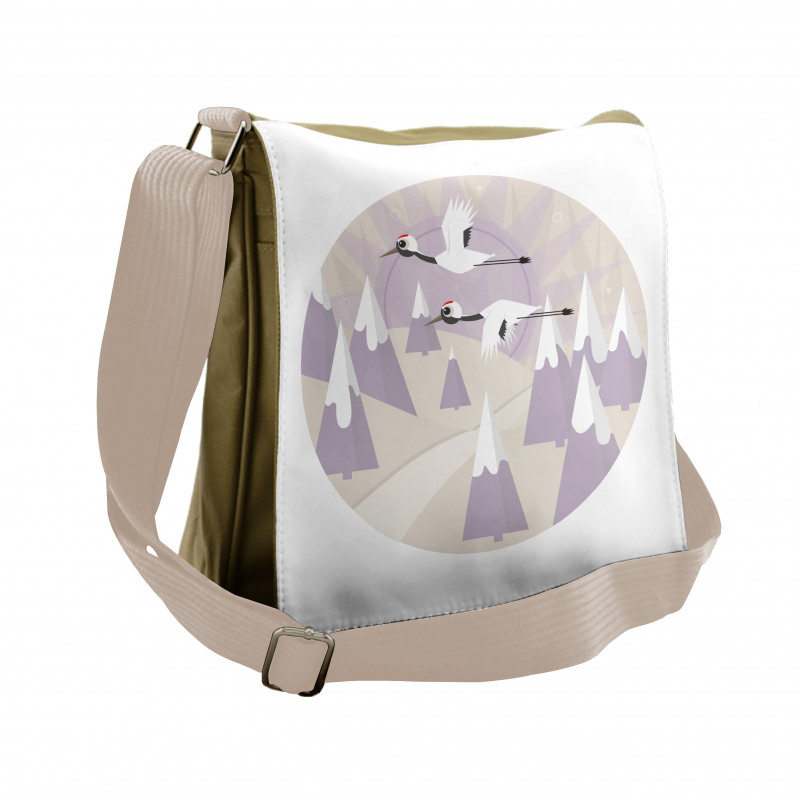 Red Crowned Cranes Flying Messenger Bag