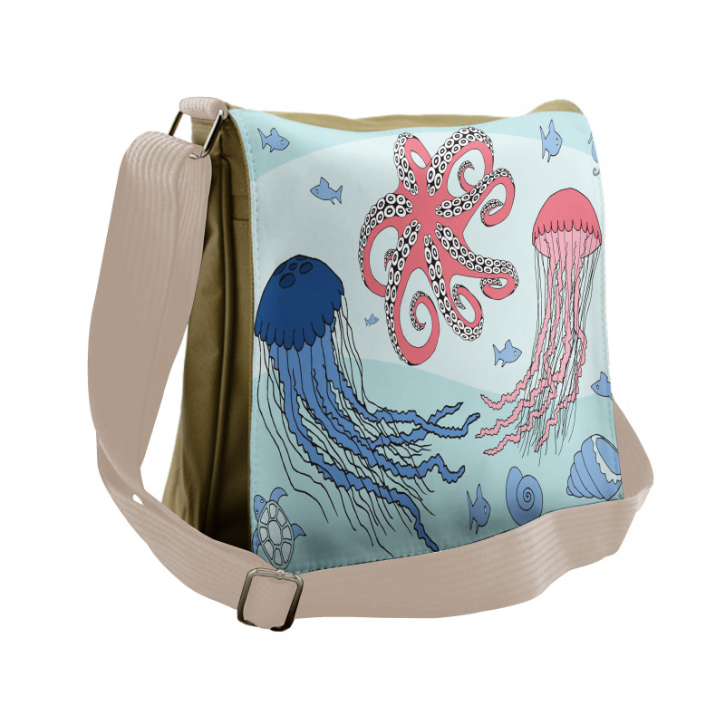 Cartoon Undersea Animal Messenger Bag