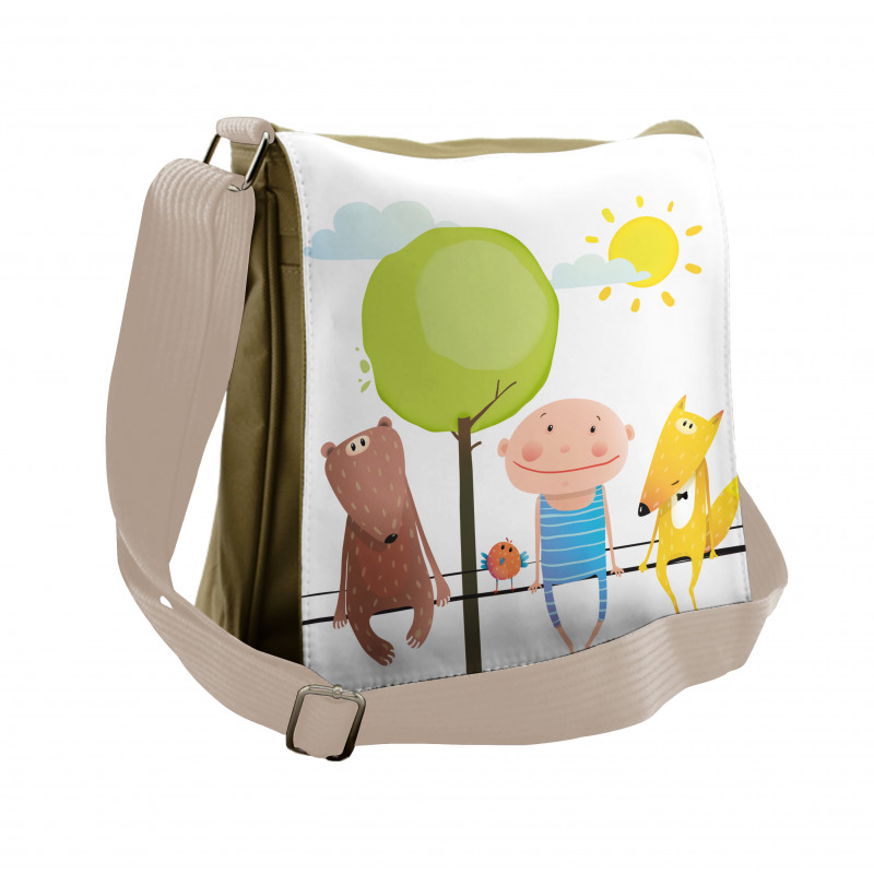 Bear Fox Child Sit on a Wire Messenger Bag