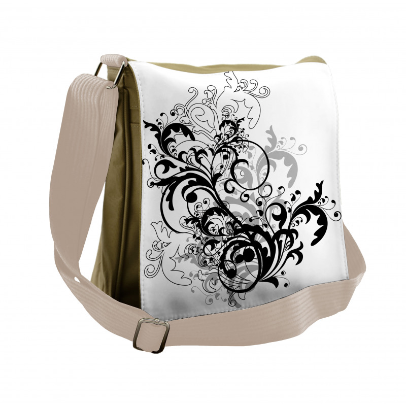 Monochrome Abstract Leaves Messenger Bag