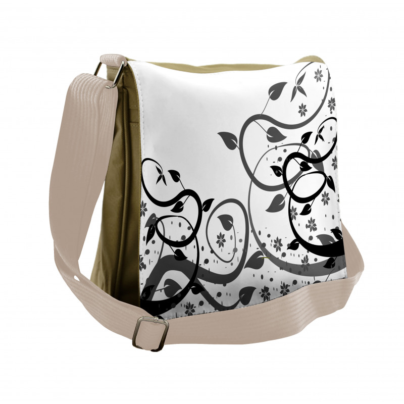 Grey Tones Abstract Leaves Messenger Bag