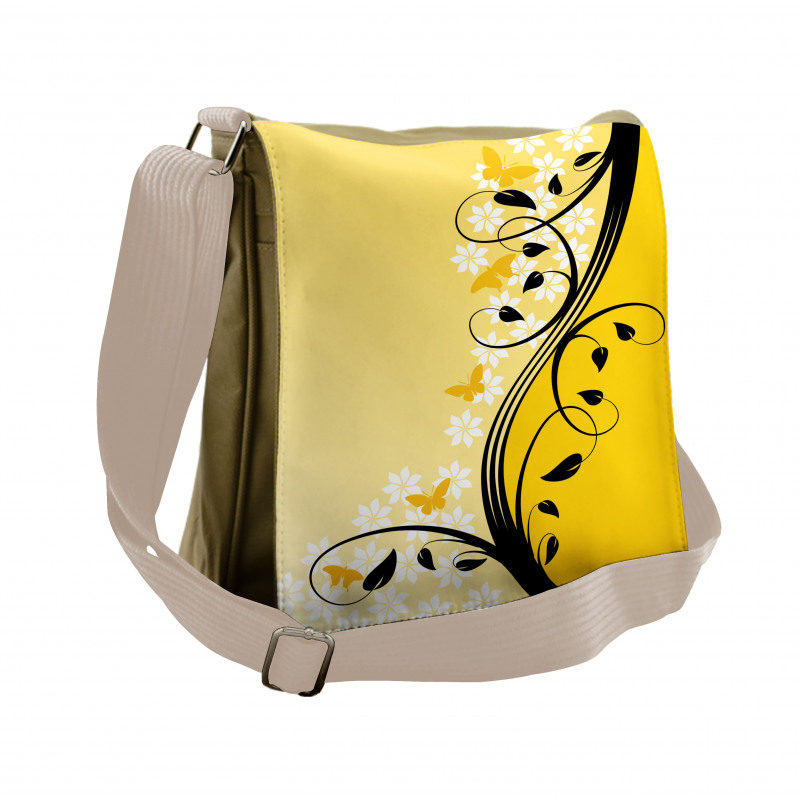 Butterfly Grape Leaves Art Messenger Bag