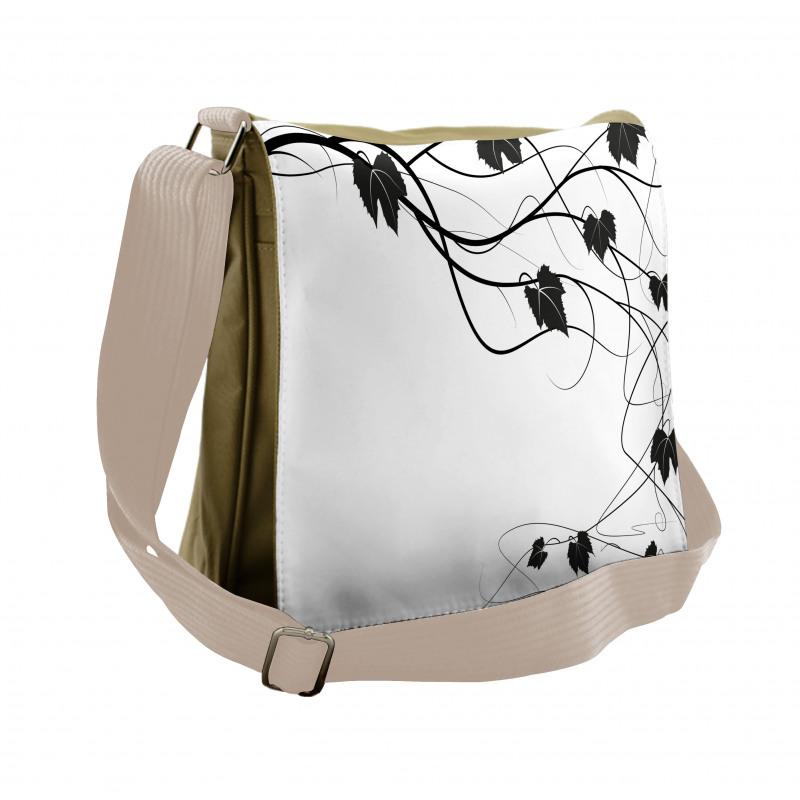 Monotone Abstract Leaves Art Messenger Bag