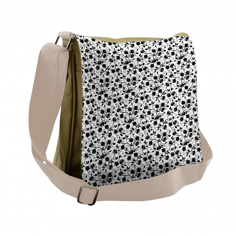 Monotone Intertwined Rosebuds Messenger Bag