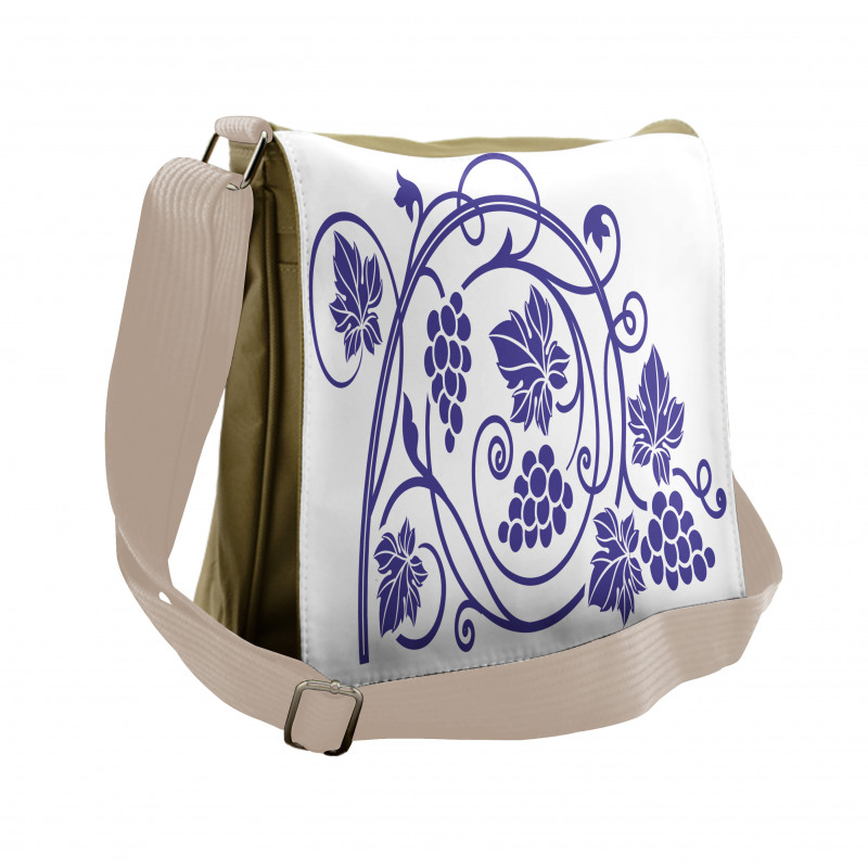 Monotone Grapes Leaves Art Messenger Bag