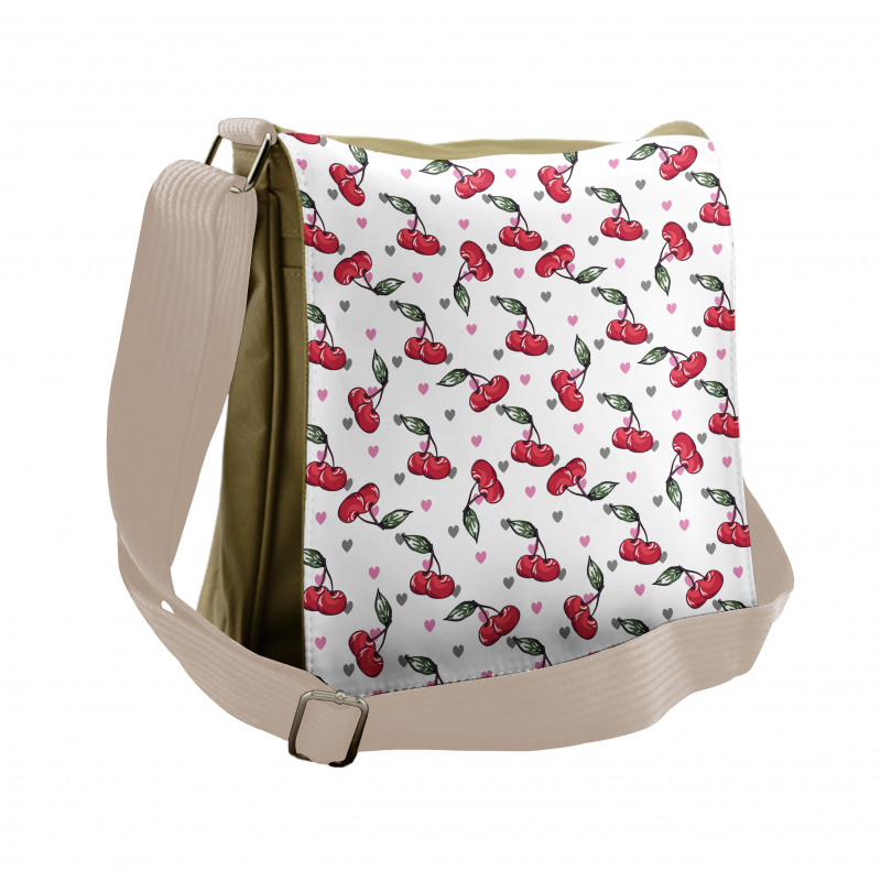 Fruits on Bicolour Hearts Messenger Bag