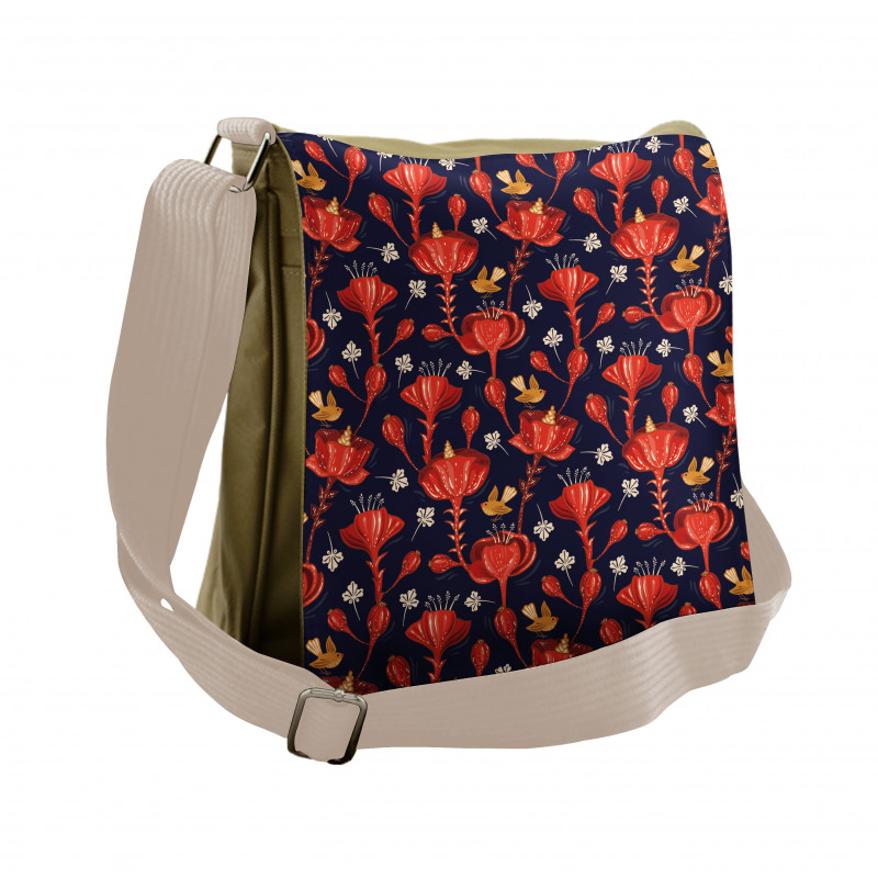 Blooming Flowers and Birds Messenger Bag