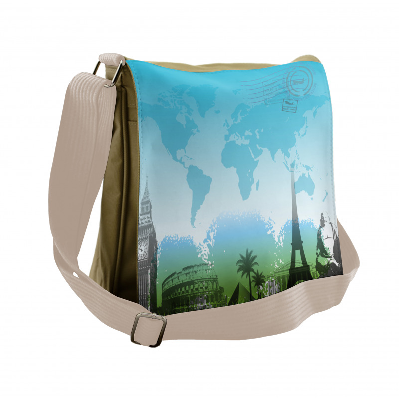 Famous Landmarks Mapping Messenger Bag