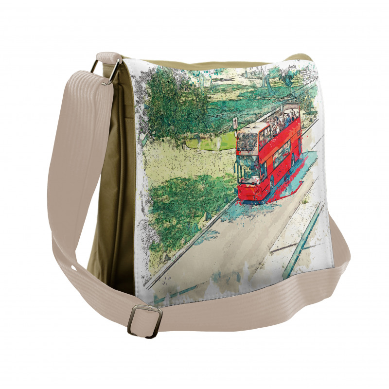 Tourist Bus Watercolor Art Messenger Bag