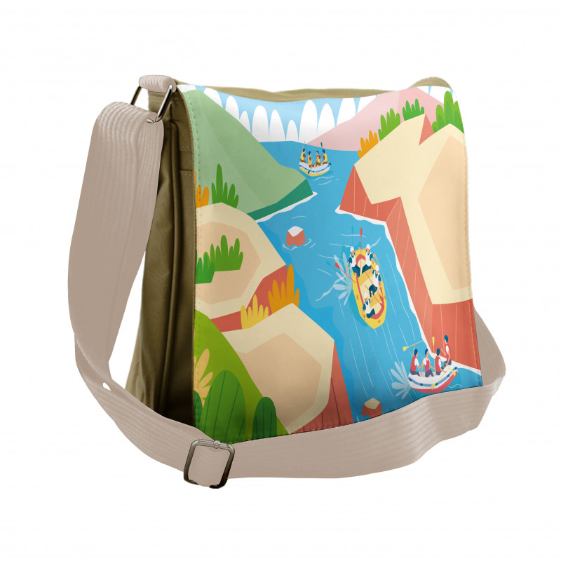 Rafting on River Cartoon Messenger Bag