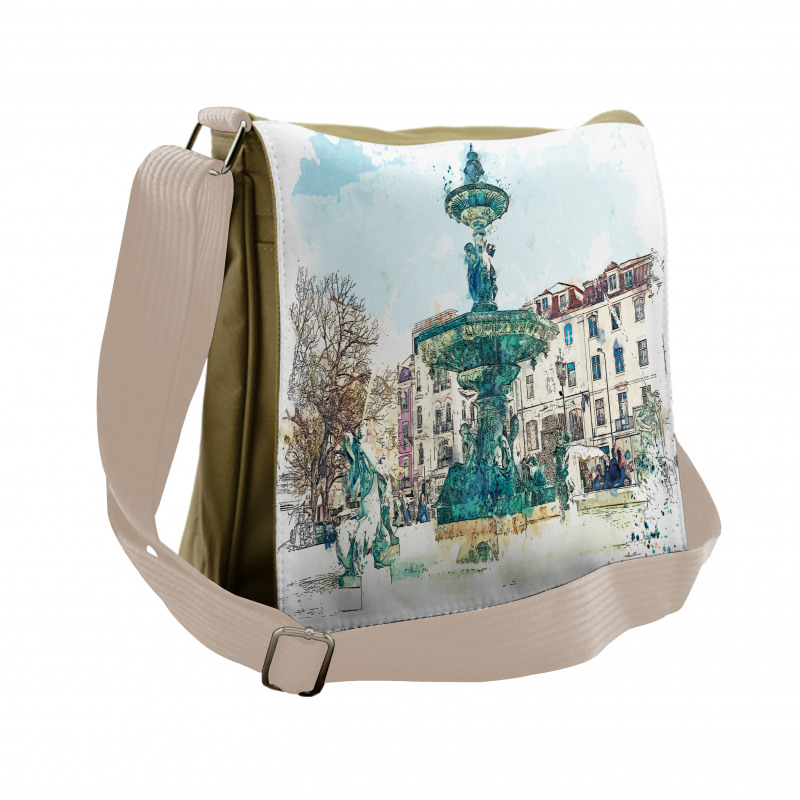 Old Fountain in Town Square Messenger Bag