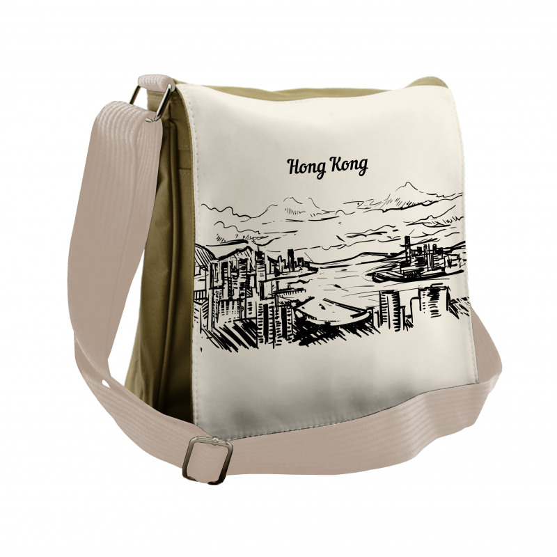 Hong Kong Skyline Wording Messenger Bag