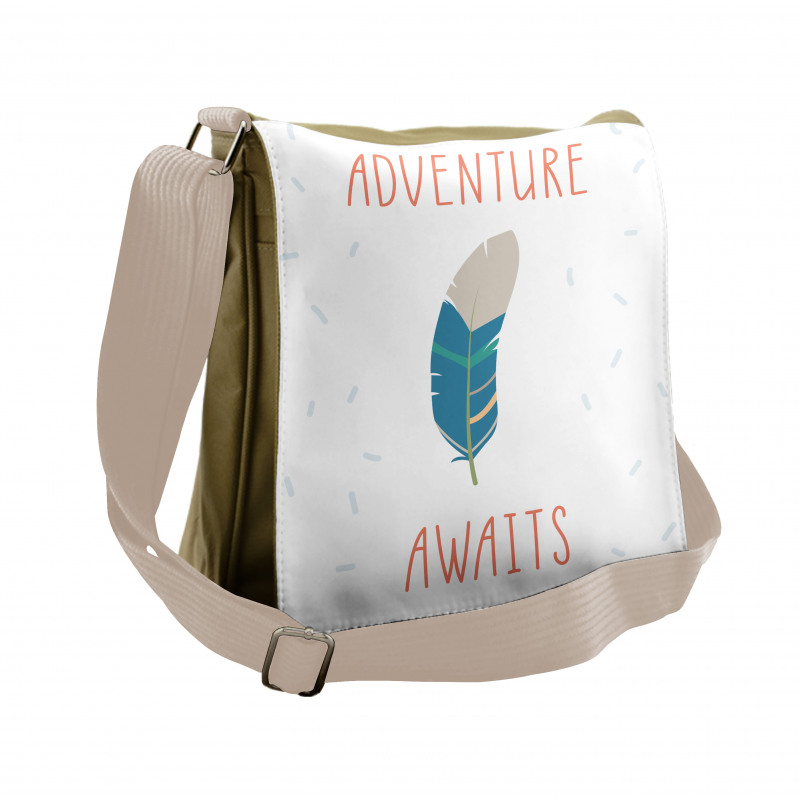 Feather and Text Messenger Bag