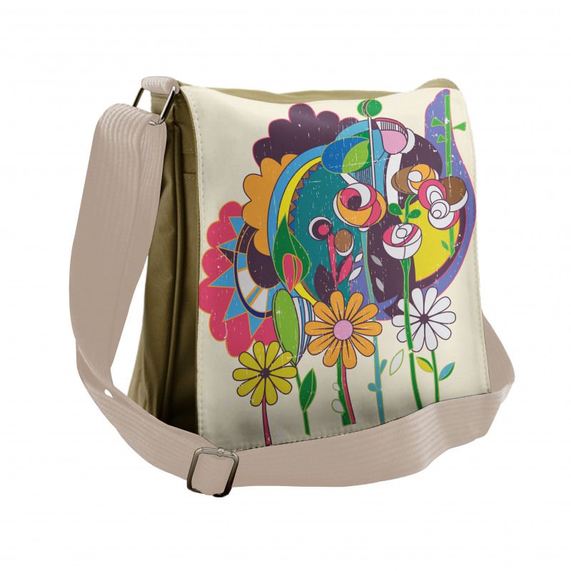 Grunge Style Flowers Artwork Messenger Bag