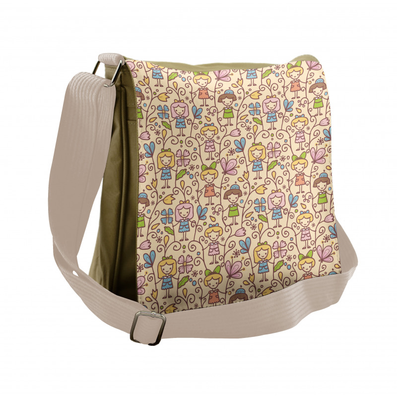 Happy Girls Floral Swirls Messenger Bag