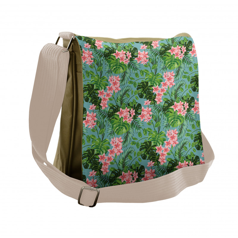 Exotic Pastel Plumeria Pattern Messenger Bag