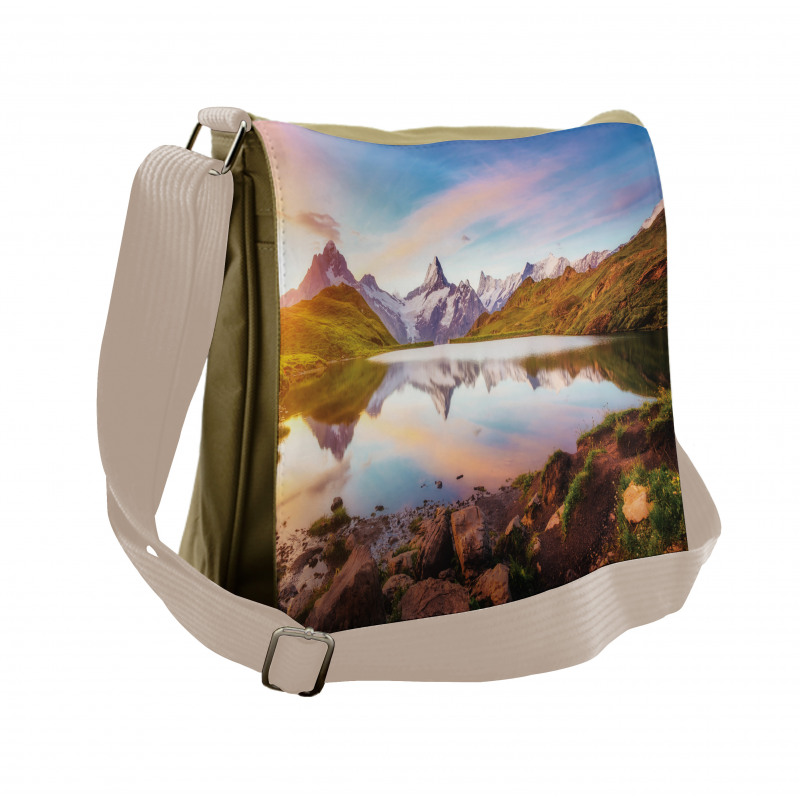 Tranquil Lake Sunrise Messenger Bag