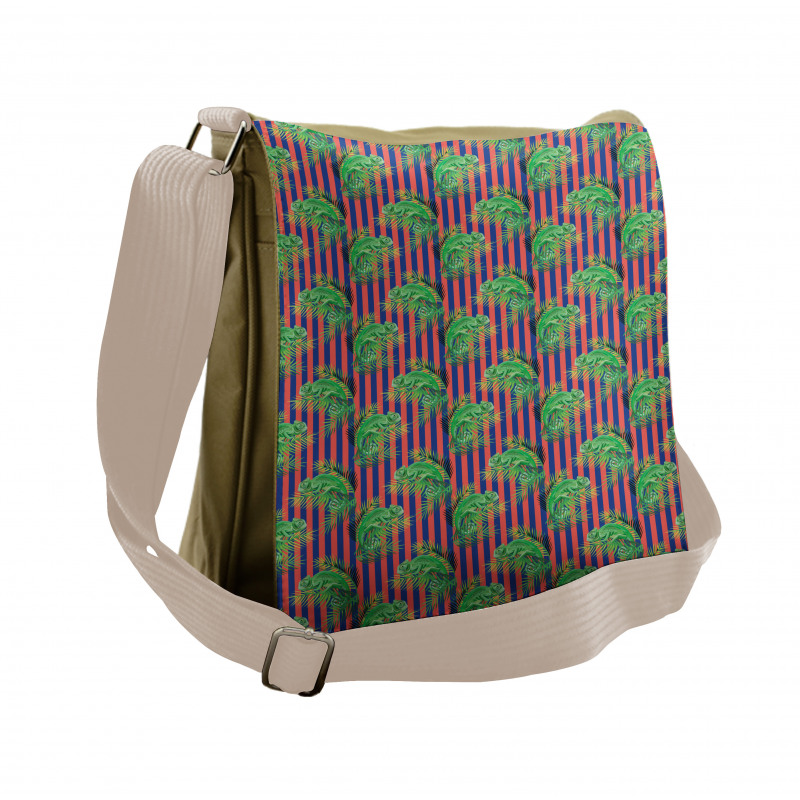 Chameleon with Palm Stripes Messenger Bag