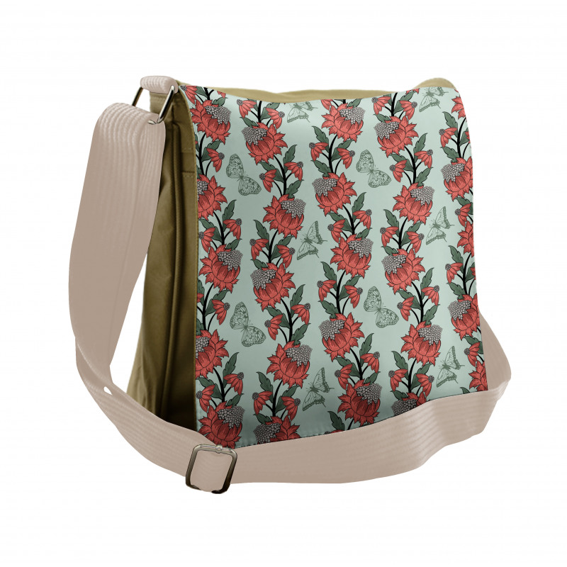 Flower Butterfly Silhouettes Messenger Bag