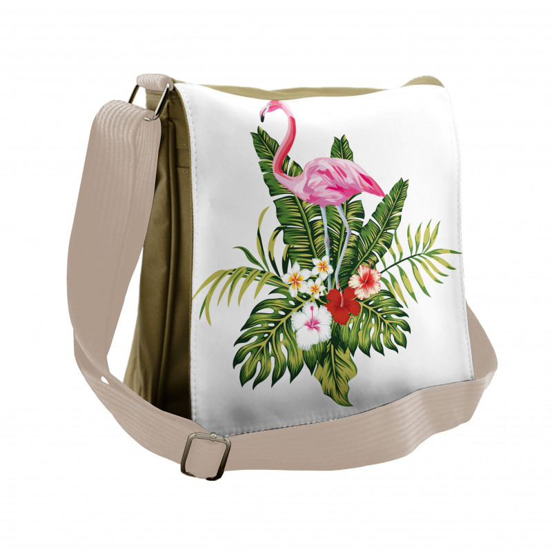 Flamingo and Flowers Messenger Bag