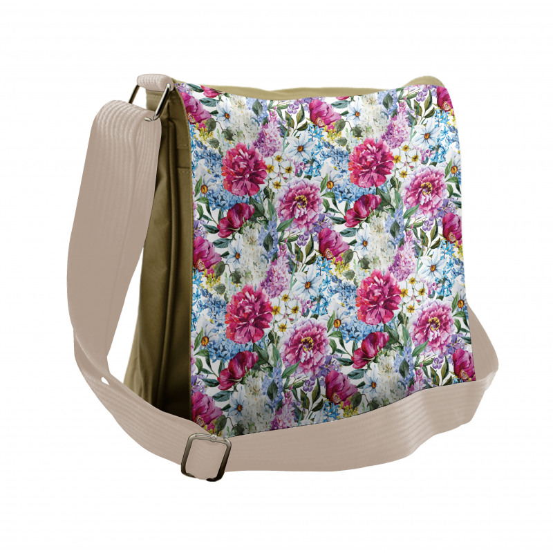 Watercolor Look Bouquet Art Messenger Bag