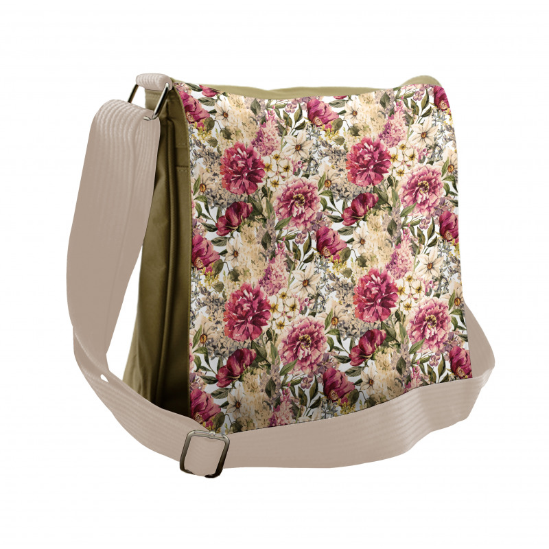 Motley Spring Flowers Leaves Messenger Bag