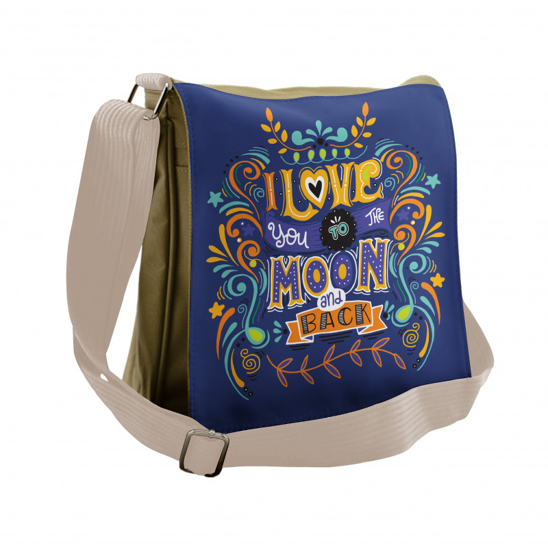 Floral Themed Text Messenger Bag