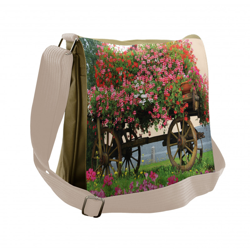 Flowers in Wooden Wagon Messenger Bag