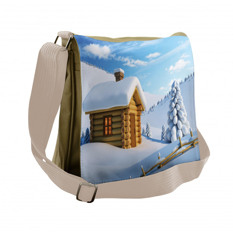 Lodge in Snowy Landscape Messenger Bag