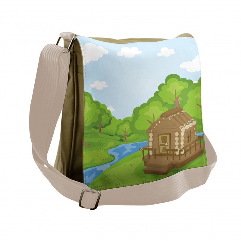 Wooden Lodge near Stream Messenger Bag