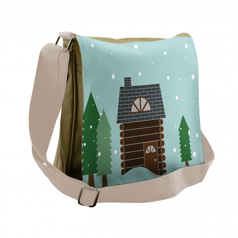 Cabin in Snowy Landscape Messenger Bag