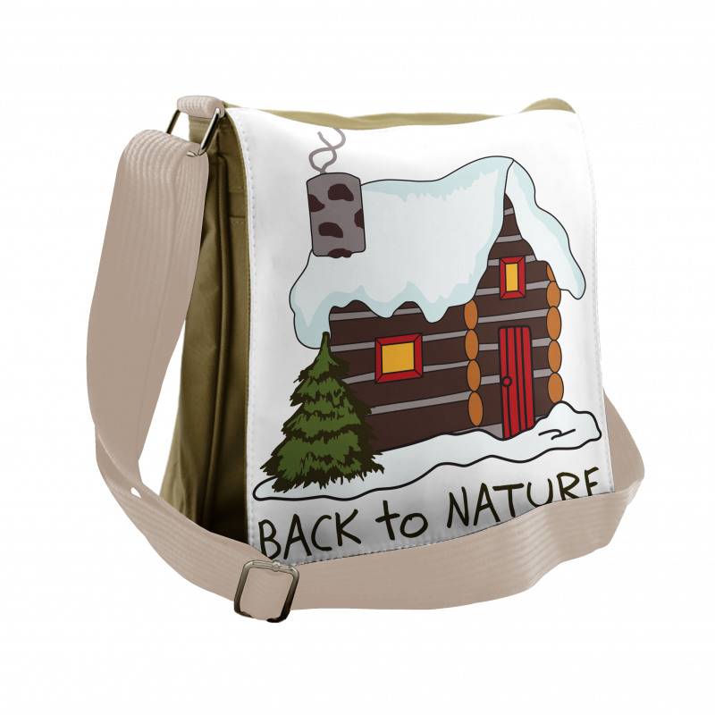 Cozy Snowy Wooden Cabin Messenger Bag