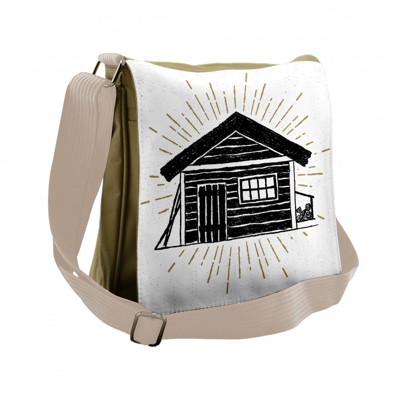 Grunge Sketch of Cabin Messenger Bag