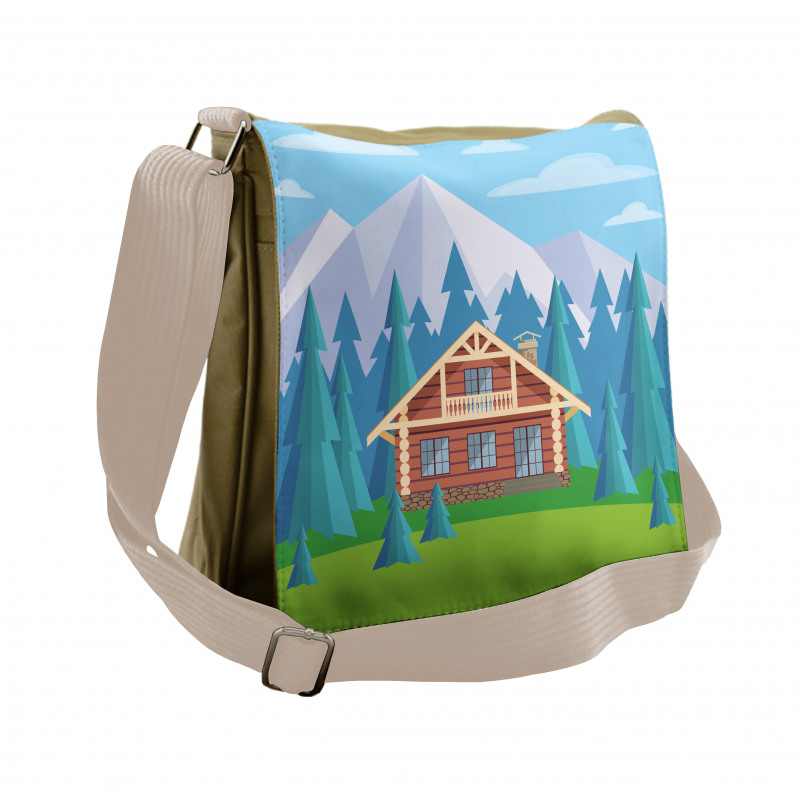 Wooden House in Mountain Messenger Bag