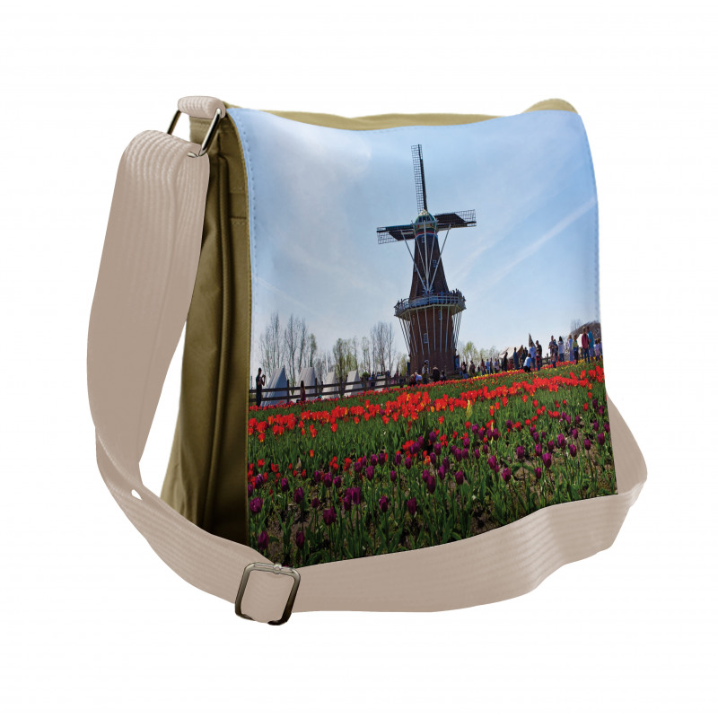 Windmill Photo on Tulip Field Messenger Bag