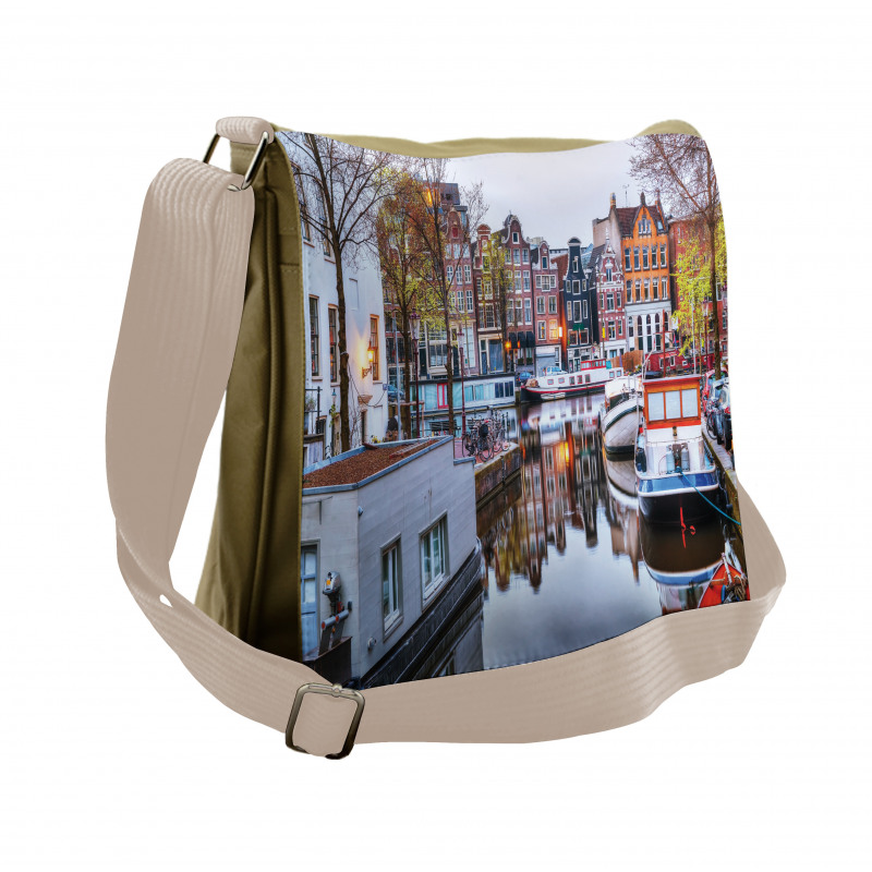 Small Boats on Amstel River Messenger Bag