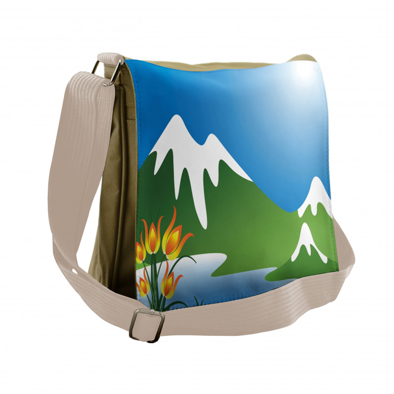 Snowy Mountain Flowers Messenger Bag