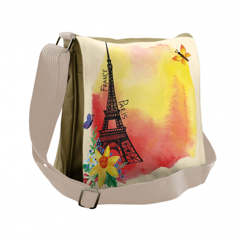 Romantic Floral Eiffel Messenger Bag