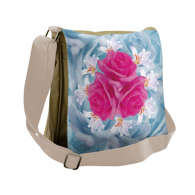 Graphic Roses and Lilies Messenger Bag